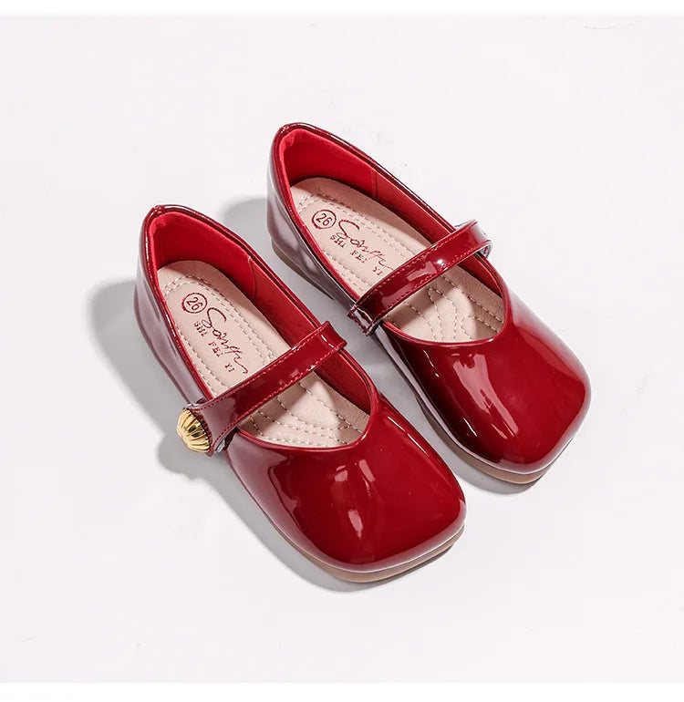 2025 Girl's Leather Shoes Square Toe Elegant Shallow Kids Mary Janes Flat Sole Comfy Children Single Shoes Girls Princess Shoes