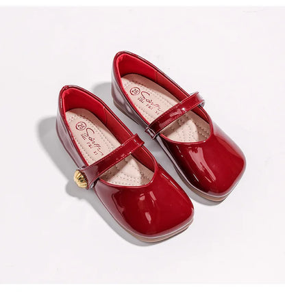 2025 Girl's Leather Shoes Square Toe Elegant Shallow Kids Mary Janes Flat Sole Comfy Children Single Shoes Girls Princess Shoes