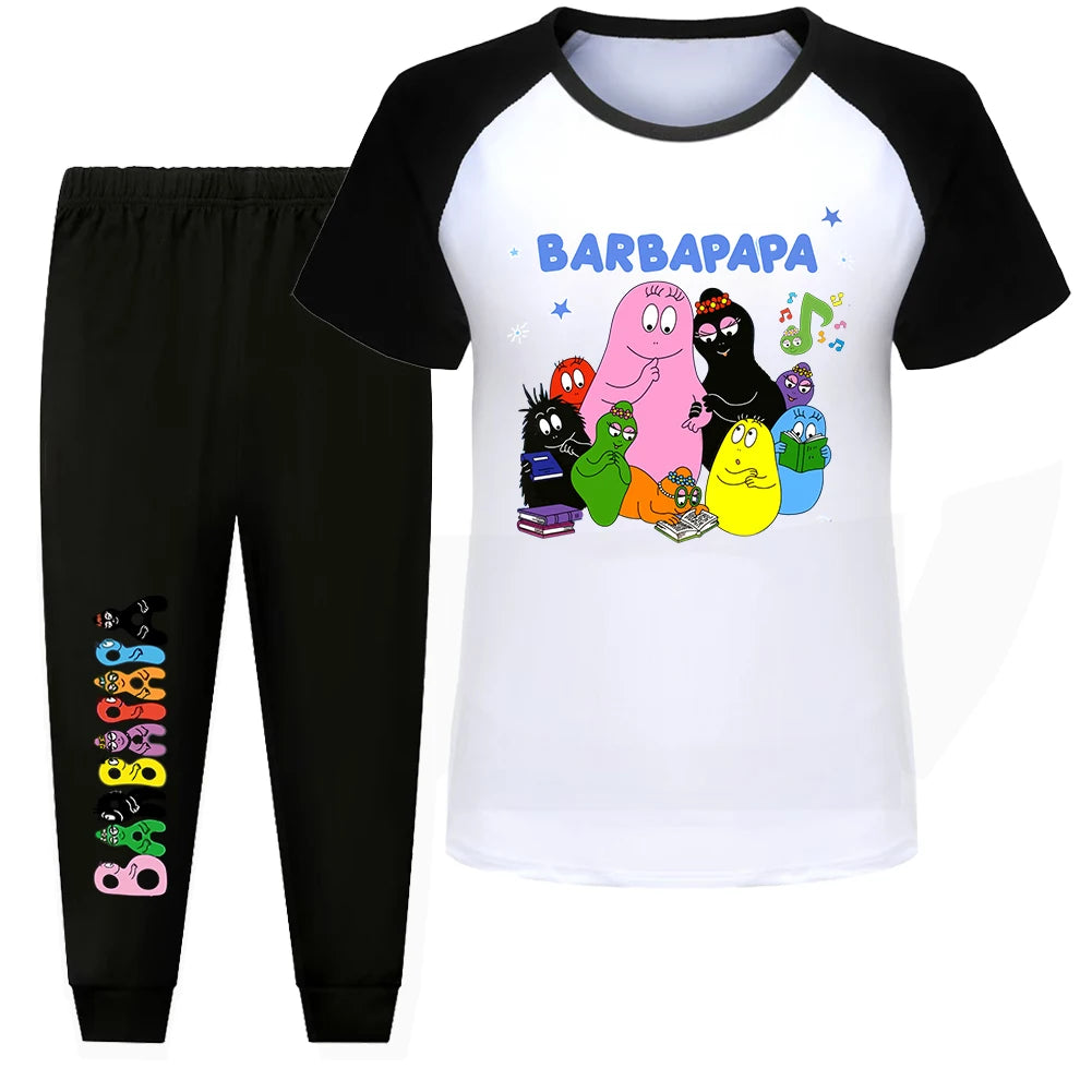 Girl Pajamas Suit Children Barbapapa T-shirts Pants Set Girls Barbamama Cotton Clothes Kids Cartoon Sleepwear As Gift