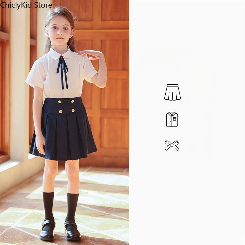 Girls Short Sleeve Blouse Skirt Boys British Shirt Shorts Children Kindergarten Students Summer Clothes Sets Kids School Uniform