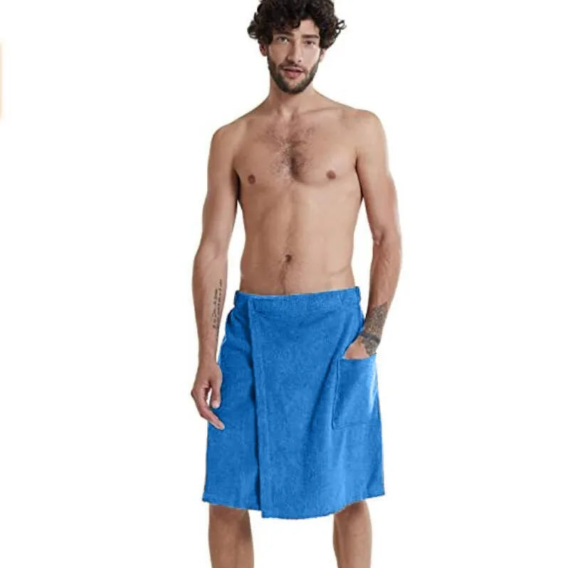 Men's Tape Bath Towel Wearable with Pockets Solid Color Beach Towel Shower Robe