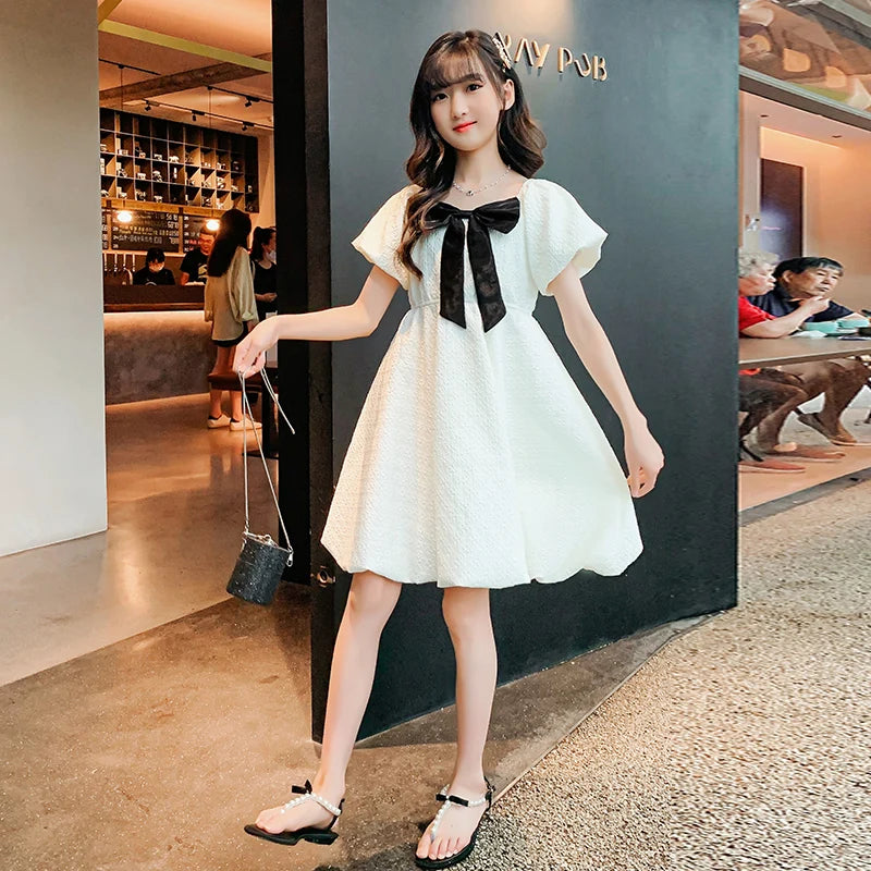 Girls White Dress Teenager Evening Dress Flowers Children Bridesmaid Holiday Communion Dress 2025 Summer New