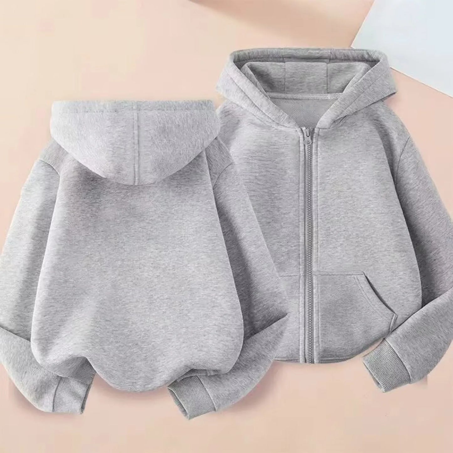 Kids Hoodie Jacket Plain Color Zip Hooded Sweatshirt Casual Outerwear Long Sleeve Boy Girl Coat Trend Style Wear Casual Look