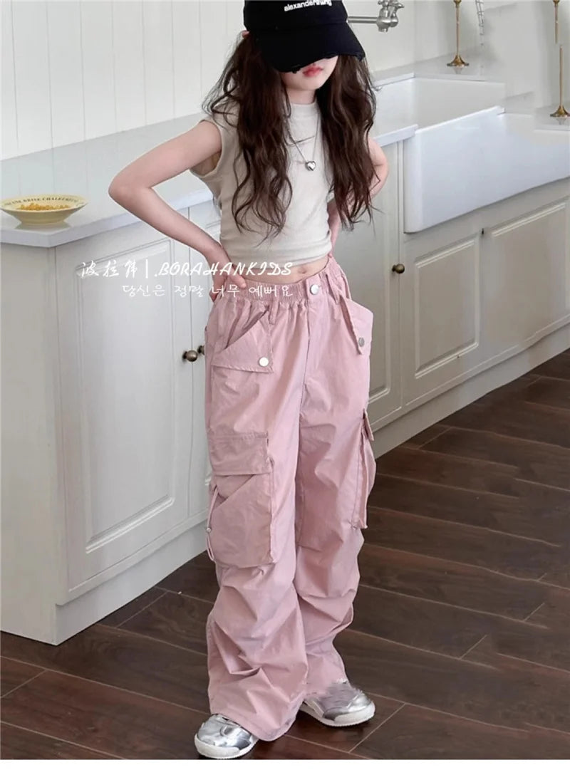 Girls Pants Spring Kids Hip Hop Pants Summer Children's Streetwear Casual Trousers Autumn Fashion Teen Large Size Sweatpants