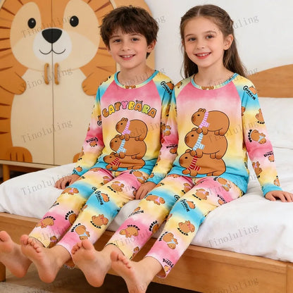 Boys Girls Pajamas Sets Kids Toddler 3 to 4 5 6 7 8 9 10 11 12 Years Cute Pijama Capybara Long Sleeve Pyjama Children's Clothing