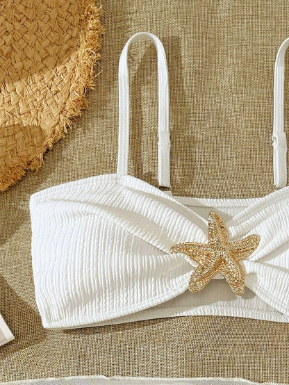 Teen Girl's Swimsuit 3pcs Bikini Set Bathing Suit for Girls 7-16 Years Thin Straps Summer Outfits  Beach Swimwear Soild Color