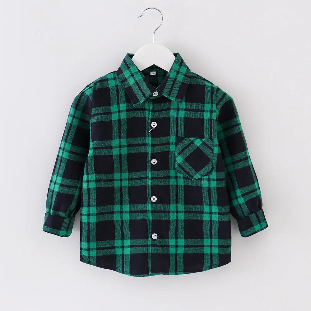 Shirts for Boys Spring Autumn Fashion Casual Plaid Blouse School Boys Clothes Long Sleeve Brushed Shirt Teen Children Clothes