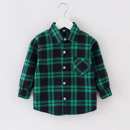 Shirts for Boys Spring Autumn Fashion Casual Plaid Blouse School Boys Clothes Long Sleeve Brushed Shirt Teen Children Clothes