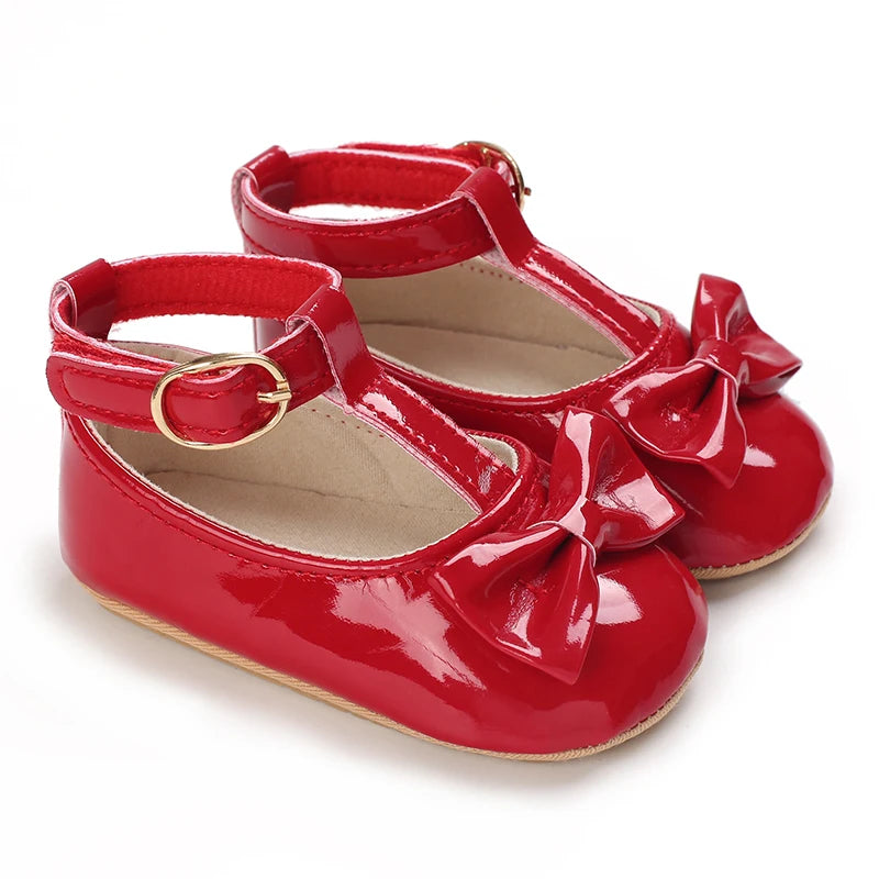 Girls' Princess Shoes Red Shoes Butterfly Bow Shiny Surface Walking Shoes Ladies' Baby Shoes Baby Shoes For Going Out Low