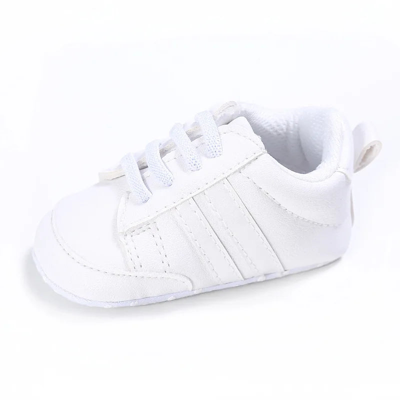 Newborn Baby Boys Shoes for 1 Year Footwear with Striped Infant Casual PU Leather Toddler Soft Sole Girls Sneakers First Walkers