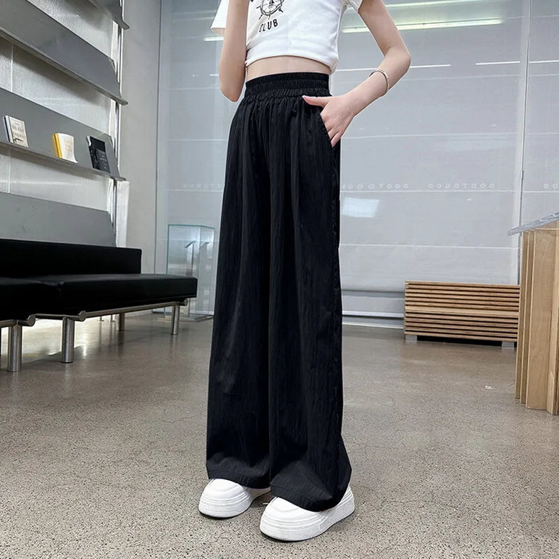 Teenage Girls Summer Casual Pants Thin Loose Straight Trousers for Kids 2025 New Fashion All-match 10 12 Years Children Pants