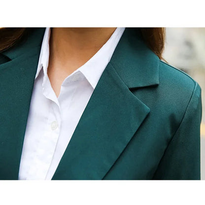 New Arrived Women Suit Fashion Slim Business Office OL Dark Green Jacket Set Formal Blazer + Pants Suits Feminino Female