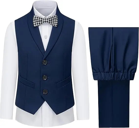 Boys Vest and Pants Set with Tie Formal Dress Suit Teen Boy Wedding Communion Outfit Kids Piano Host Performance Costume