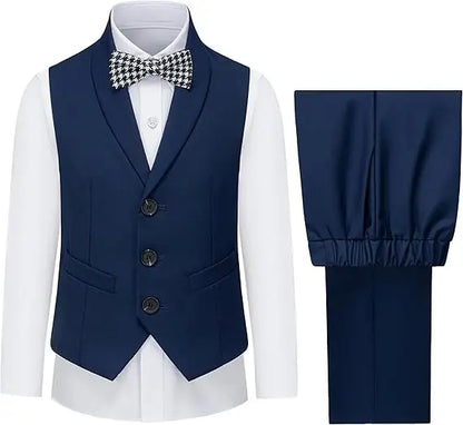 Boys Vest and Pants Set with Tie Formal Dress Suit Teen Boy Wedding Communion Outfit Kids Piano Host Performance Costume