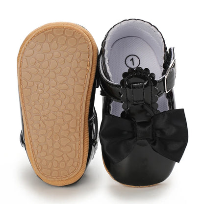 Baby Girls Shoes Classic Bowknot Rubber Sole Anti-slip PU Girls Dress Shoes First Walker Toddler Crib Baby Shoes