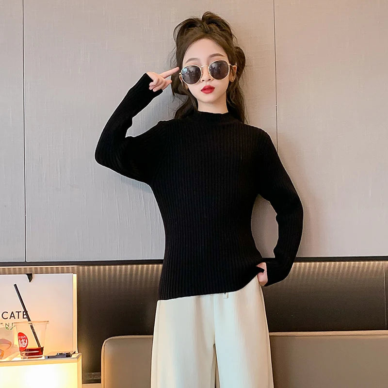 Fashion Spring teen Girls Sweaters Knit Pullover kid Tops Turtlrneck 3-14 Years Children Clothing winter Warm Sweater pull fille