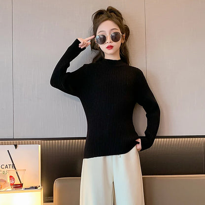 Fashion Spring teen Girls Sweaters Knit Pullover kid Tops Turtlrneck 3-14 Years Children Clothing winter Warm Sweater pull fille