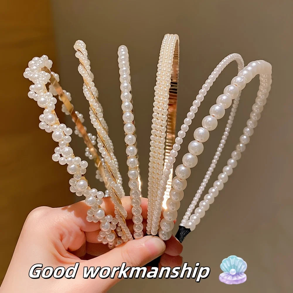 5 Pieces of Girls' Princess Hair Accessories, Children's Imitation Pearl Hairbands, Birthday Hairpins, Baby Flower Girl Headbands