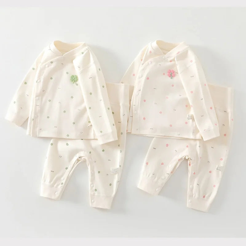 0-3Y Newborn Underwear 2Pcs Sets New Spring Infant Girls Boys Pure Cotton Sleepwear High Waist Pants Soft Baby Pajamas Clothes