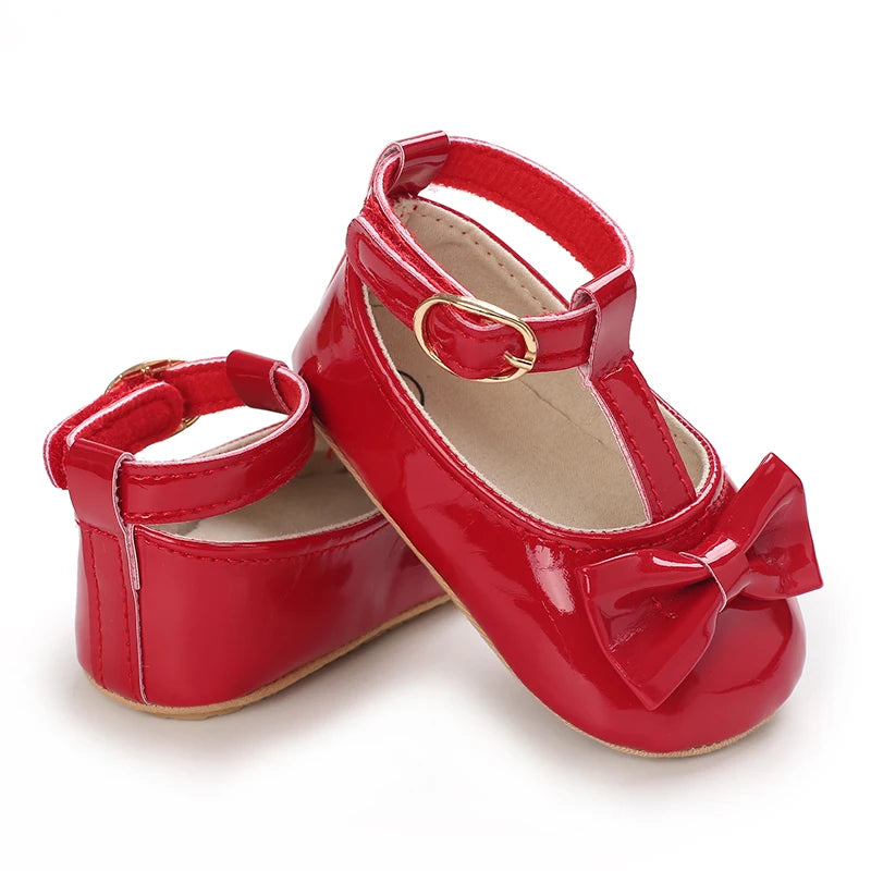 Girls' Princess Shoes Red Shoes Butterfly Bow Shiny Surface Walking Shoes Ladies' Baby Shoes Baby Shoes For Going Out Low
