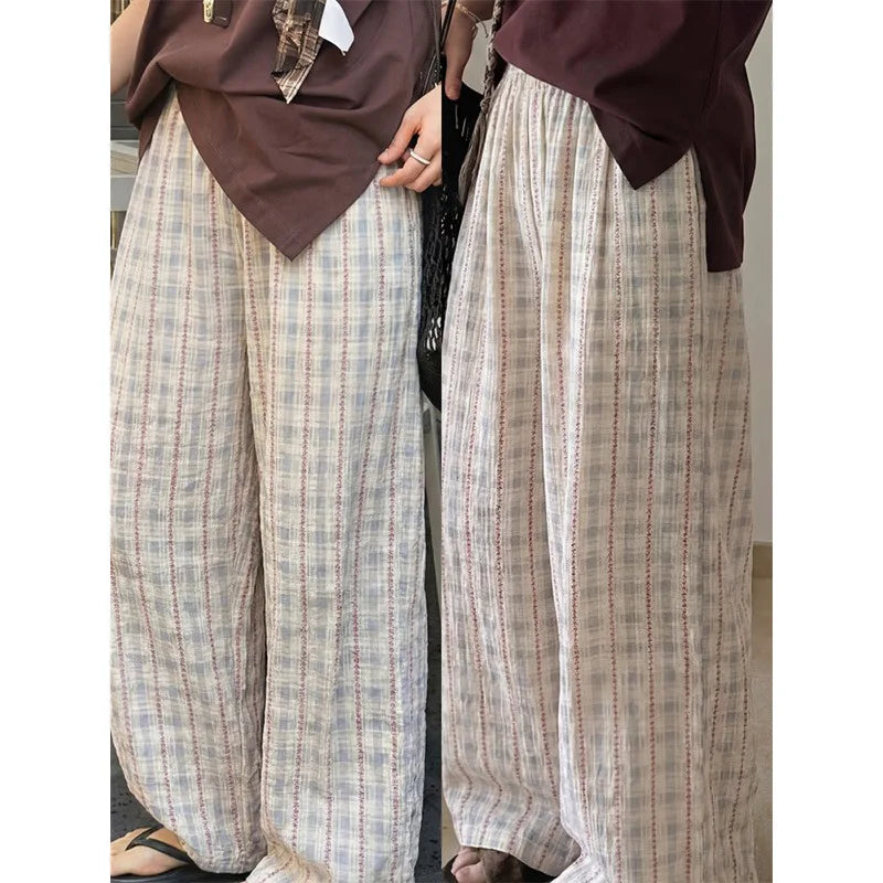 Girls' Floral Plaid Cotton Yarn Pajama Pants Women's Summer New High-end Casual Home Pants