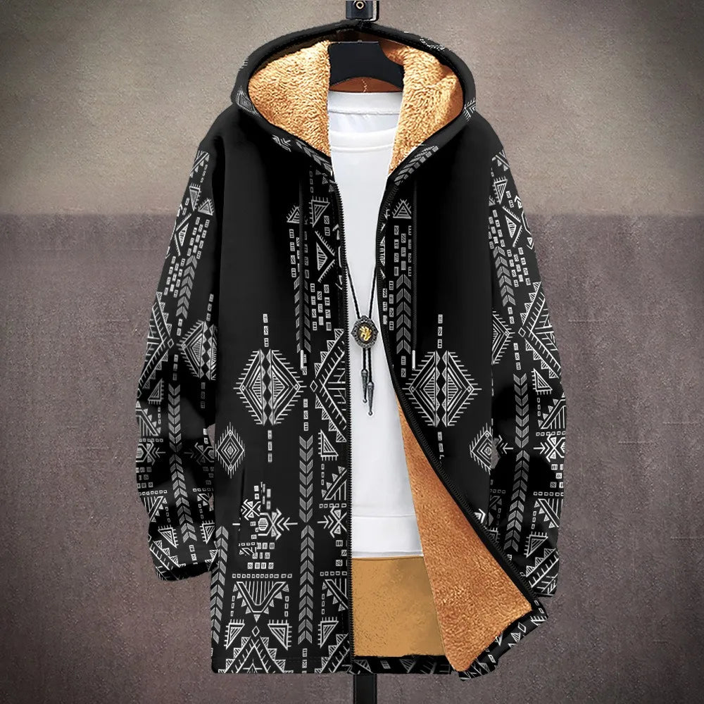 Men Cardigans Coats Retro Aztecs Printed Plush Thick Winter Abstract Art Graphics Jackets Casual Streetwear Unisex Clothing
