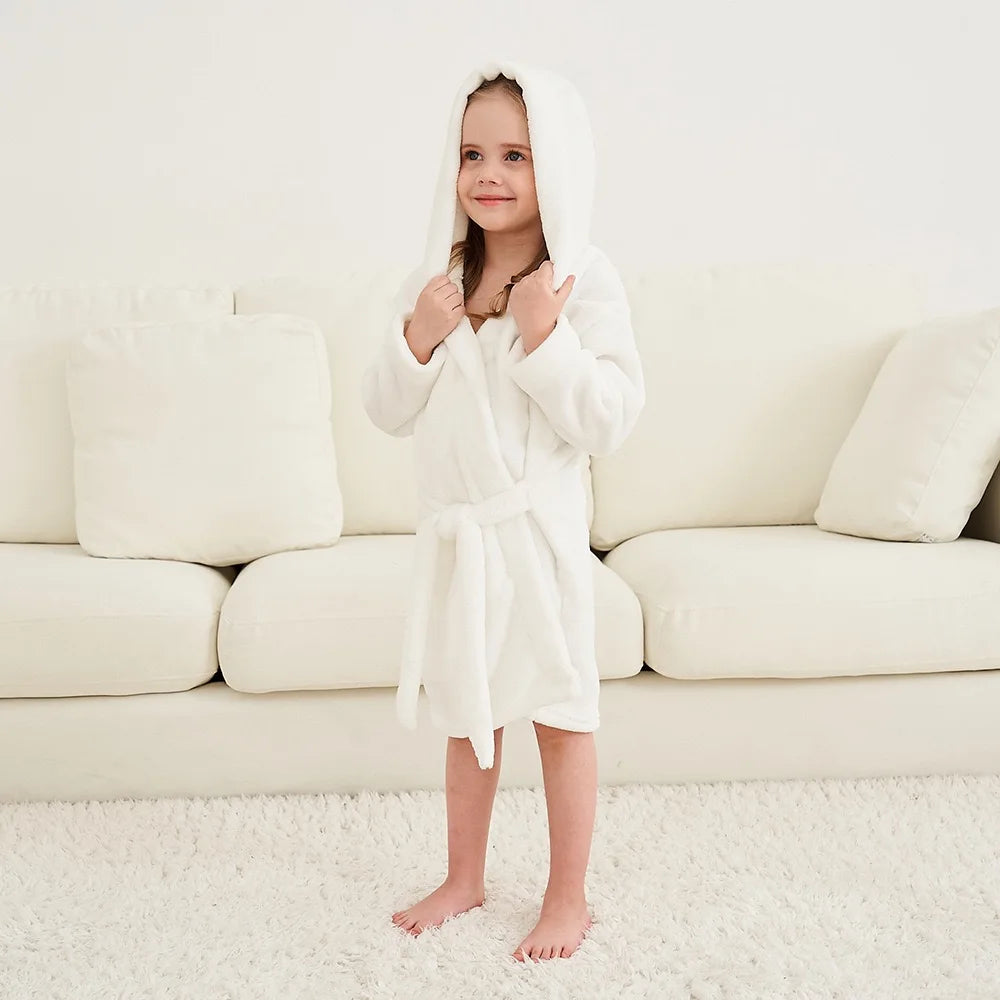 Children's Pajamas Bathrobes Girls Solid Color Soft Robe Personalized Princess Sleepwear Warm Loungewear Home Clothes 2-8Years