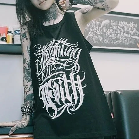 Girls Tanks Fashion Couple Printed Black Tops for Men or Women Short Sleeved Rock Punk Goth Casual Basic Sleeveless Vests