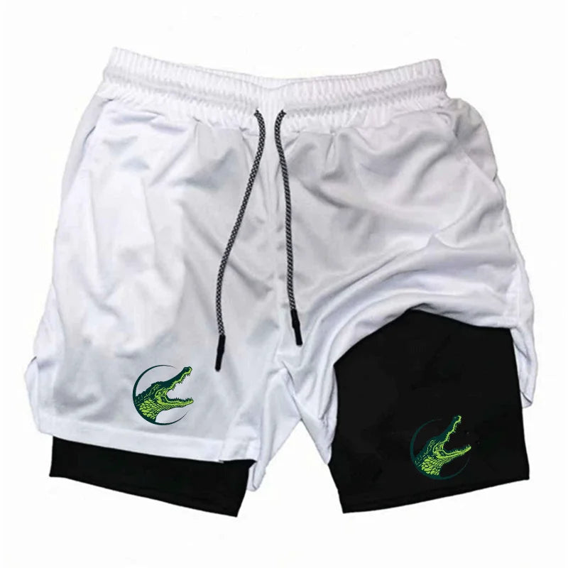 Men Casual Beach Pants Running Shorts 2 in 1 Double-deck Sport Shorts Sportswear Gym Fitness Short Pants Summer Men Clothing