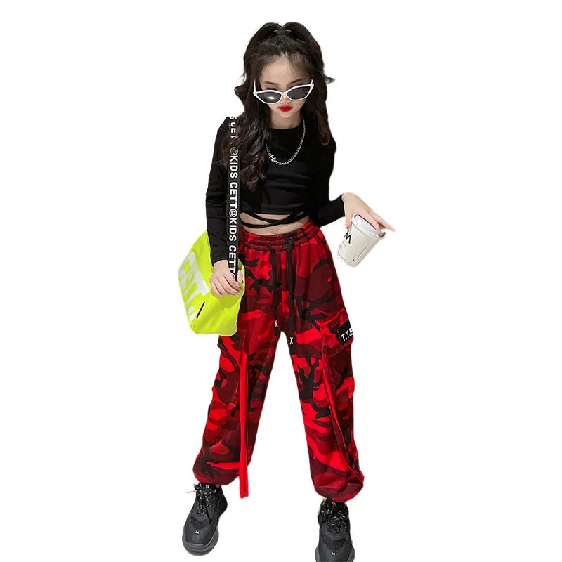 Girls Camouflage Pants Kids Fashion Casual High waisted wide leg pants 2026 Spring Fall ClothesTeen Girl Trousers 8 10 12 14Y