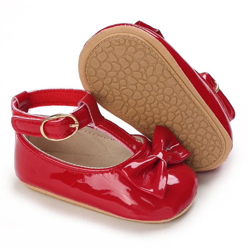 Girls' Princess Shoes Red Shoes Butterfly Bow Shiny Surface Walking Shoes Ladies' Baby Shoes Baby Shoes For Going Out Low