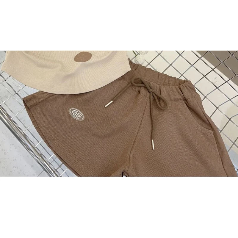Teen Girls Clothing Set Summer New Letter Print Short-sleeved Tops+Shorts 2Pcs Suit For 4-12 Years Kids Casual Tracksuit Outfits