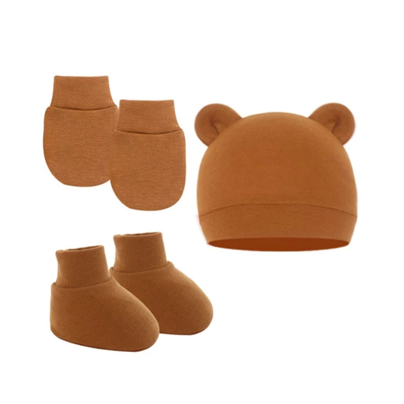 Baby Ears Newborn Hats Mittens and Socks Set for Boys Girls Beanie Hat 0-6 Month Baby Stuff (Pack of 3) Dropshipping