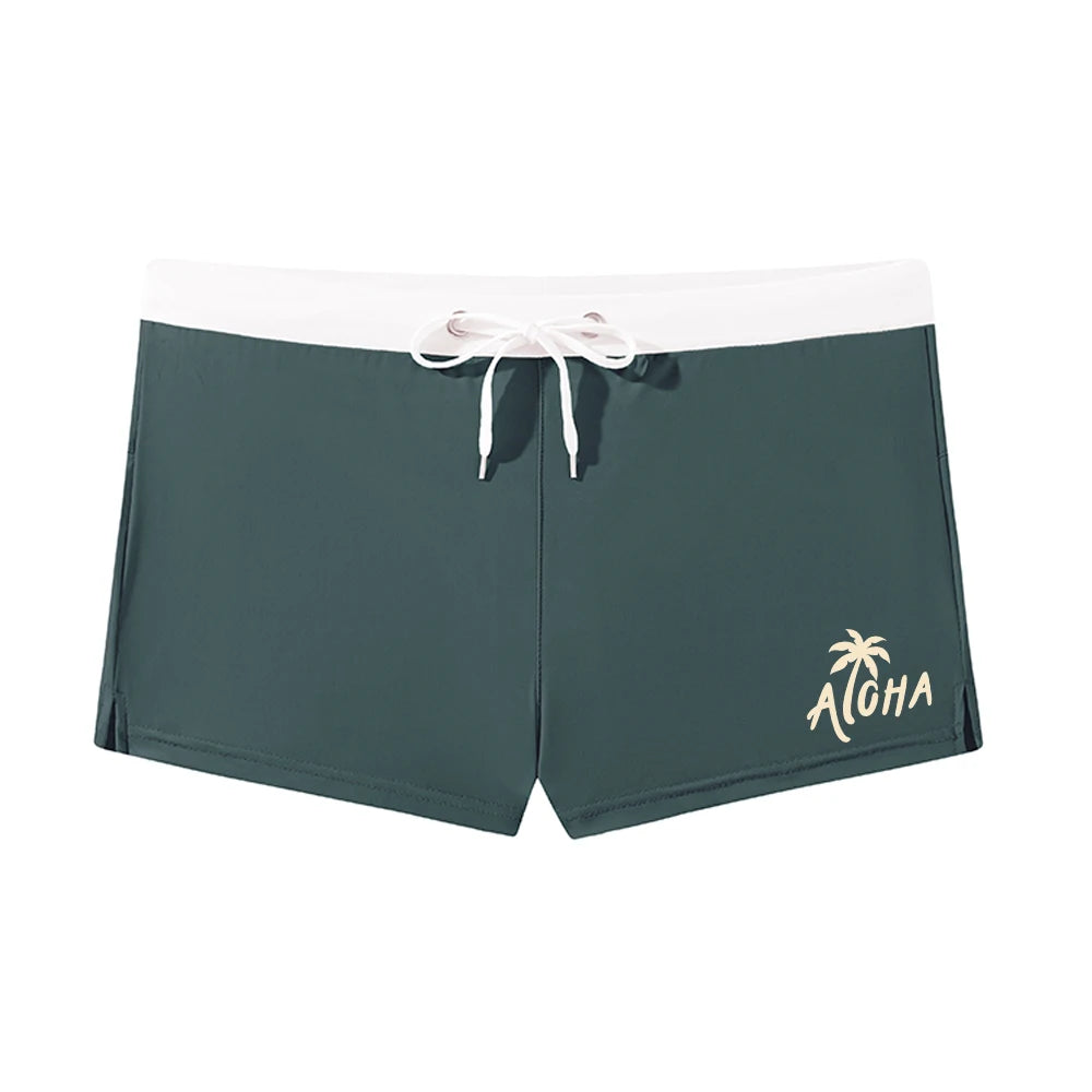 Men's Elastic Quick Dry Printed Swim Trunks Summer Beach Vacation Swimming Surfing Drawstring Swimsuit Beach Casual Wear