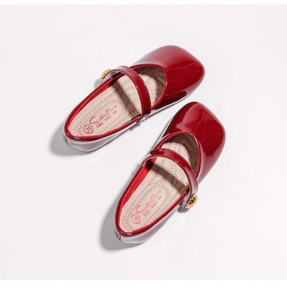 2025 Girl's Leather Shoes Square Toe Elegant Shallow Kids Mary Janes Flat Sole Comfy Children Single Shoes Girls Princess Shoes