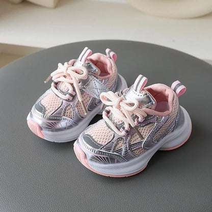 Girls' Sports Shoes 2026 New Style Soft Sole Children's Casual Shoes Fashionable Breathable Stripe Dad Shoes for Kids Boy