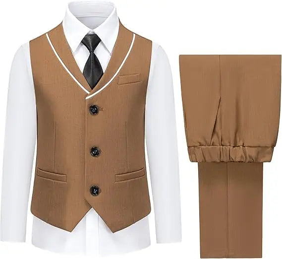 Boys Vest and Pants Set with Tie Formal Dress Suit Teen Boy Wedding Communion Outfit Kids Piano Host Performance Costume
