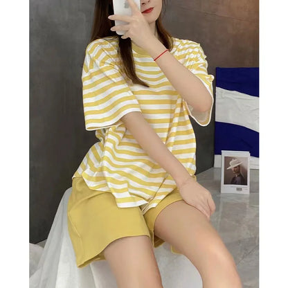 Summer 2 Pieces Of Girls New Pajamas Women Short-Sleeved Shorts Cute Cartoon Homewear Suit Ladies Pajamas Suit Leisure Suit