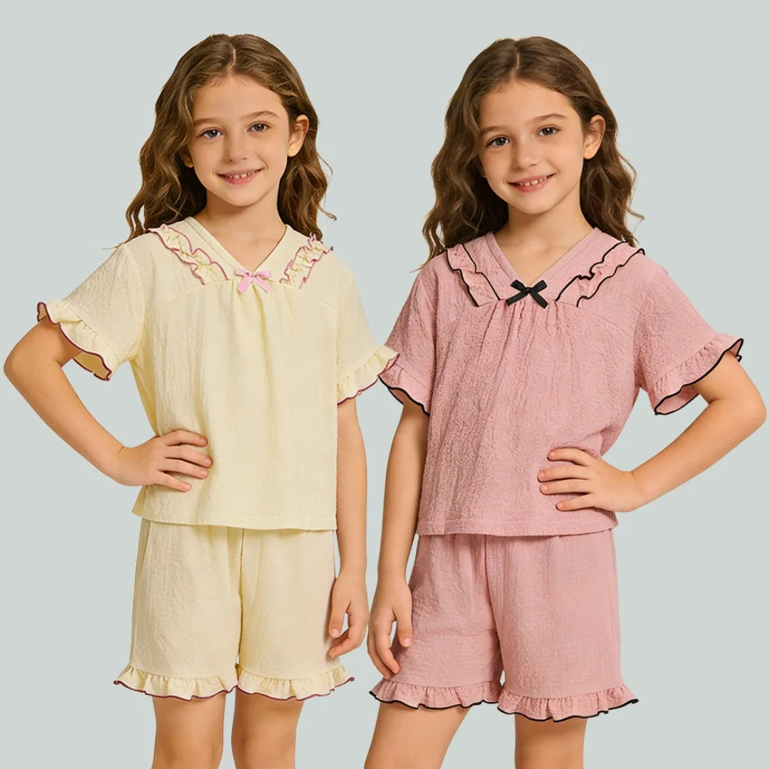 Summer Kids Pajamas set Cotton Seersucker Sibling Matching Pjs Sleepwear Baby Clothes Loungewear Girls Boys Pyjamas Sets