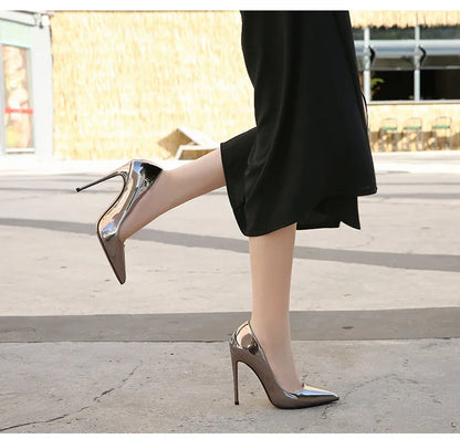 High Heels for Women ELEGANT Sweet Fashion British Style Slip-On 12CM Thin Heels Pointed Toe Office Career Women Shoes Gold 46
