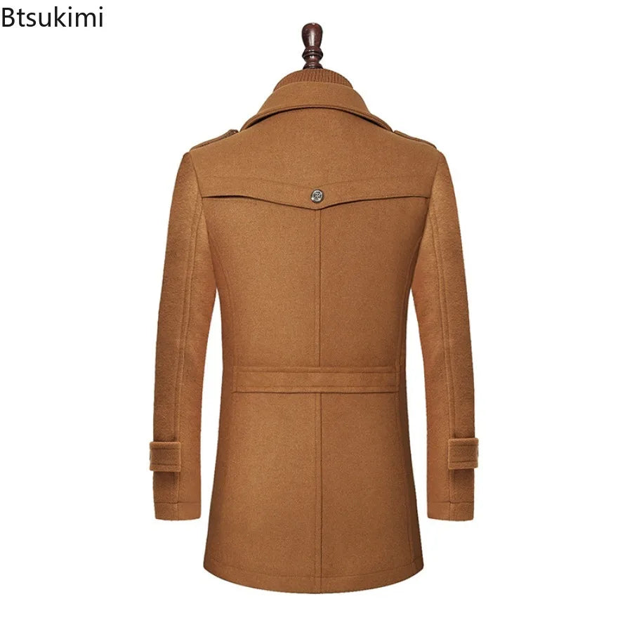 2026 Men's Fashion High-End Business Woolen Coat Atmosphere Long Thickened Wool Overcoat Autumn Winter Middle-Aged Stylish Coats
