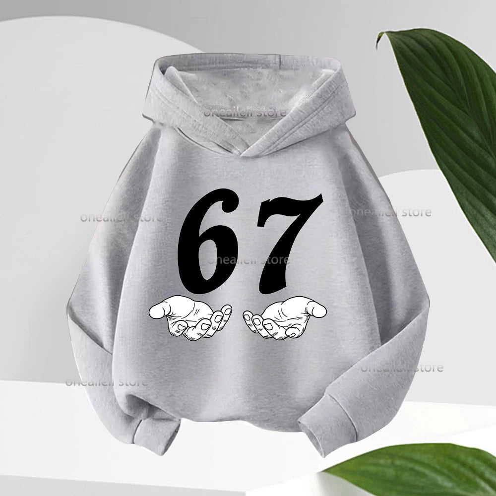 Graphic Funny 67 Kid Hooded Pullover Sweater Comfortable Stylish Street Style Long-sleeved Children's Wear Boy Girl Hoodies