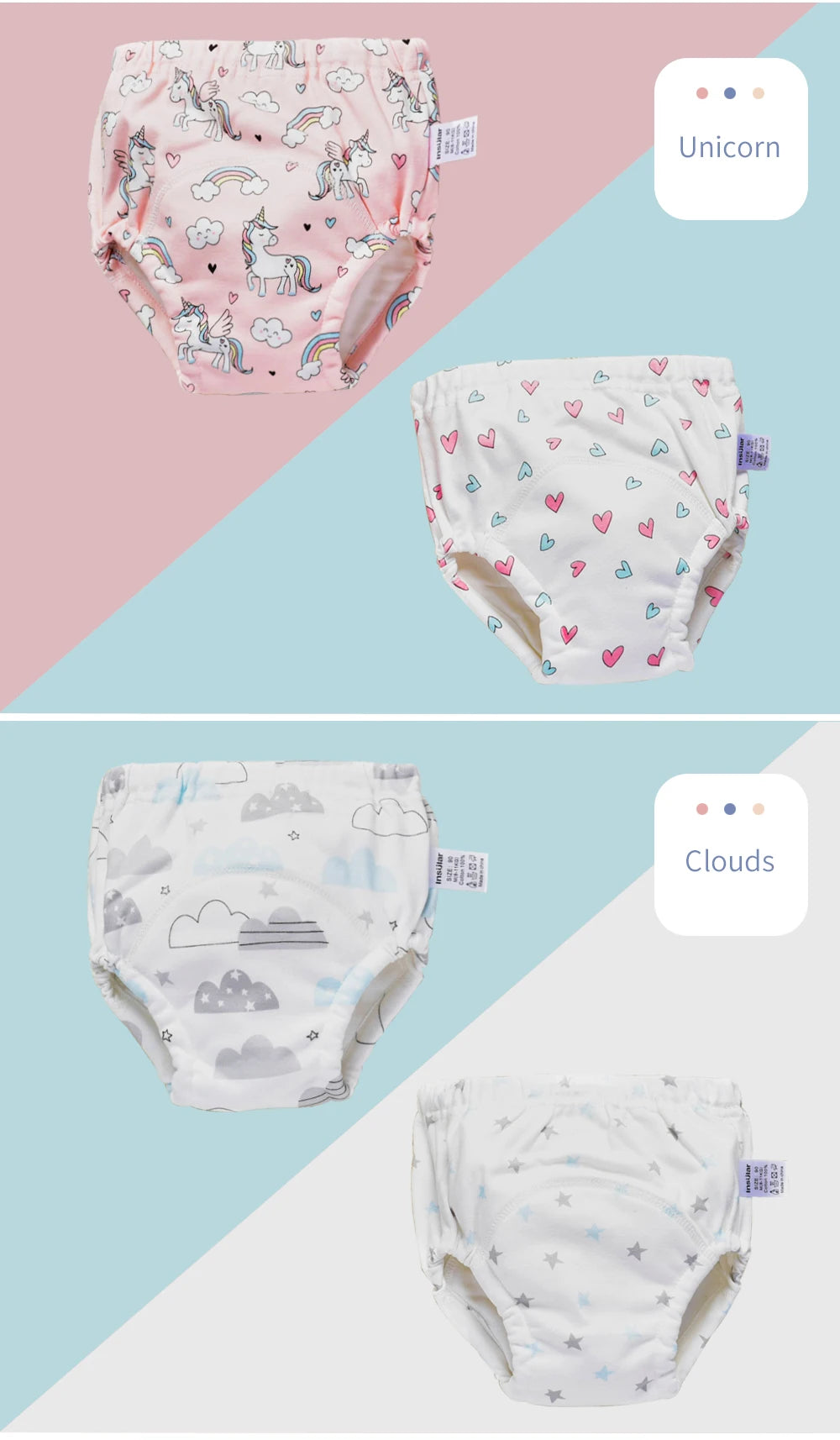 Insular Baby Training Pants Reusable Cotton Cloth Baby Diapers  Washable Infants Children Underwear Nappy Changing 2PCs/Box