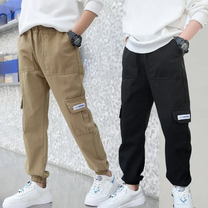 Boys Pants Boys Harem Pants Solid Cargo Pants Teenage Boy Multi-Pocket Trousers Kids Spring Autumn Boys Casual Pants Streetwear