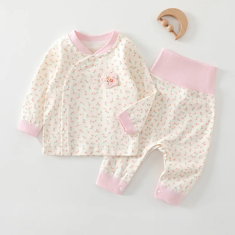 0-3Y Newborn Underwear 2Pcs Sets New Spring Infant Girls Boys Pure Cotton Sleepwear High Waist Pants Soft Baby Pajamas Clothes