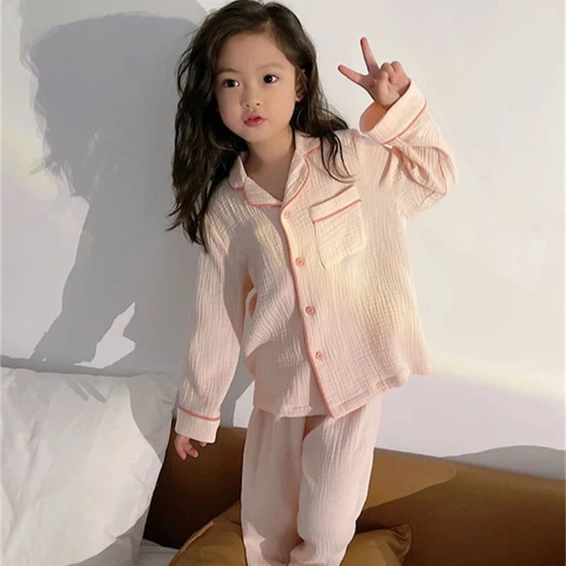 Kids Girls' Lightweight Style Pajamas Solid Color Long Sleeve Pant Set Air Conditioning Wear Indoor Outdoor Toddler Sleepwear