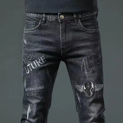 New Jeans Slim Streetwear 90s Hip Hop Skinny Graphic Designer Clothes Original Cowboy Casual Stretch Embroidery Trousers for Men
