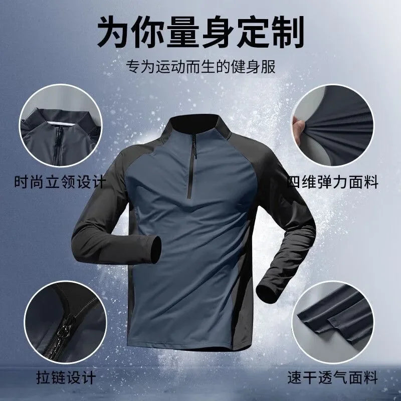 Men's Quick Dry Tracksuits T-shirt Pants Spring Autumn Stand Collar Long Sleeve Breathable Sports Fitness Training Quality Suits