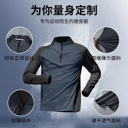Men's Quick Dry Tracksuits T-shirt Pants Spring Autumn Stand Collar Long Sleeve Breathable Sports Fitness Training Quality Suits