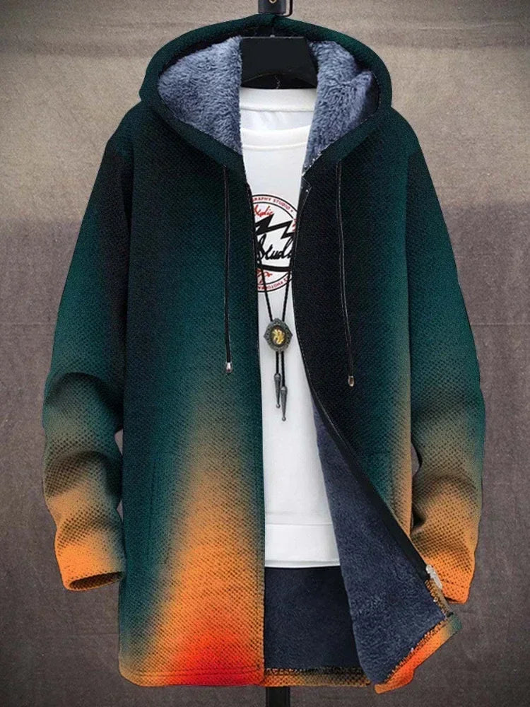 Men Cardigans Coats Gradient Art Colorful Graphics Printed Plush Thick Winter Casual Streetwear Unisex Clothing